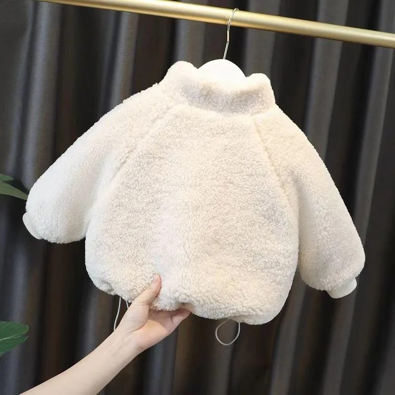 Boys' Sherpa Fleece Zip Jacket — 2 Colourways — Ivory, back view
