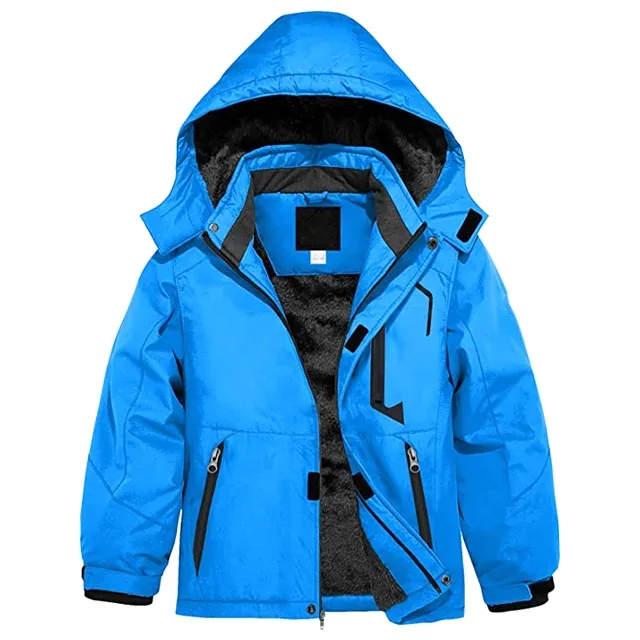 Boys’ Ski Jacket — Bright Blue — Bright Blue, front view, open