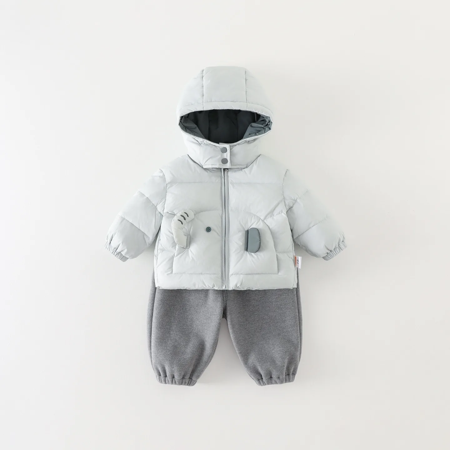Boys' padded jacket and pants set — White & Grey, full set front