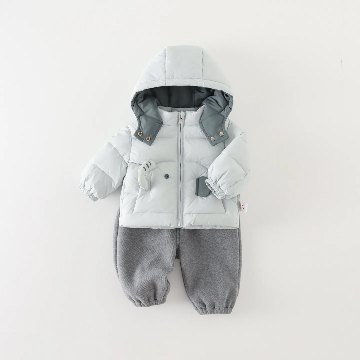 Boys' padded jacket and pants set — White & Grey, full set front detail