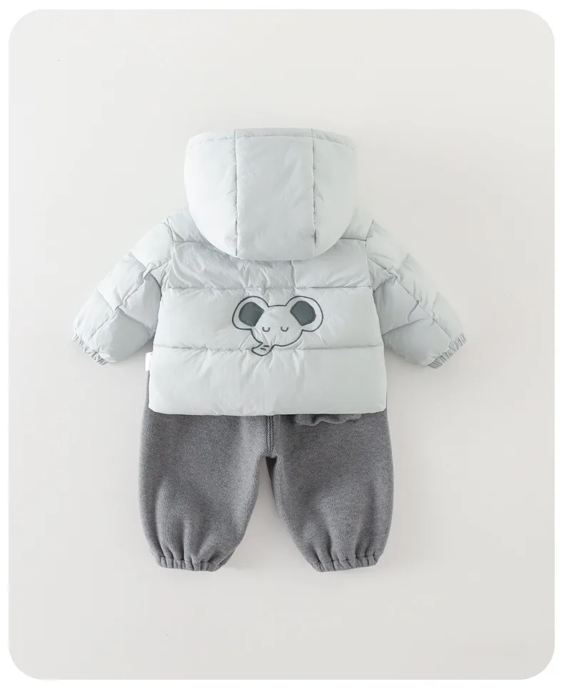 Boys' padded jacket and pants set — White & Grey, full set back detail