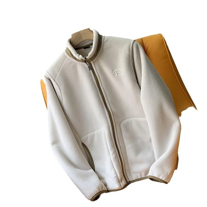 Boys' Two-Tone Fleece Zip Jacket — 5 Colourways — White, front view