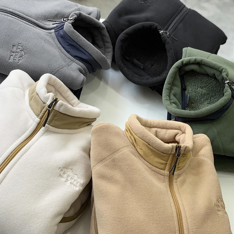 Boys' Two-Tone Fleece Zip Jacket — 5 Colourways — White, collar and embroidery detail