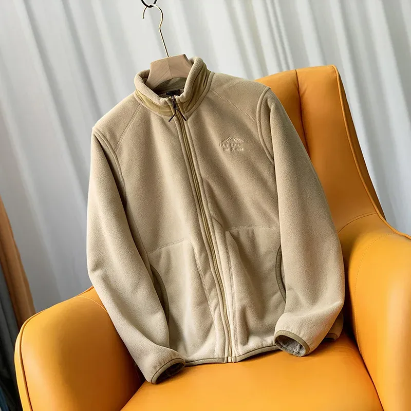 Boys' Two-Tone Fleece Zip Jacket — 5 Colourways — Khaki, front view