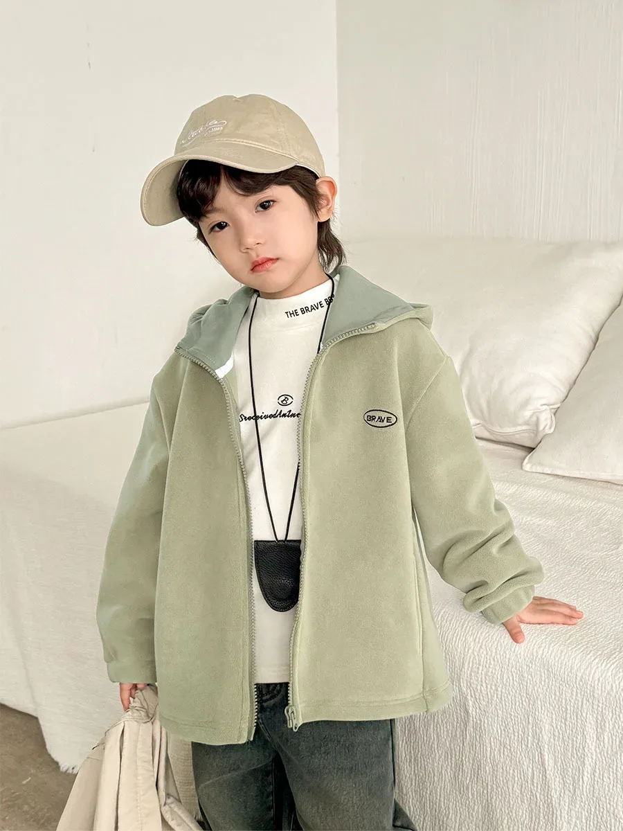 Boys' Zip Fleece Jacket — Mint, worn