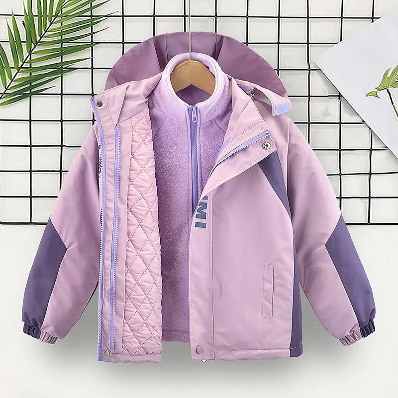 Girls' 3-in-1 Detachable Jacket — 2 Colourways — Purple, combined front view
