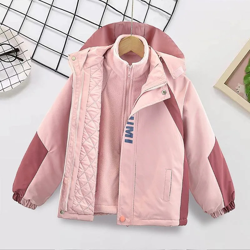 Girls' 3-in-1 Detachable Jacket — 2 Colourways — Pink, combined front view