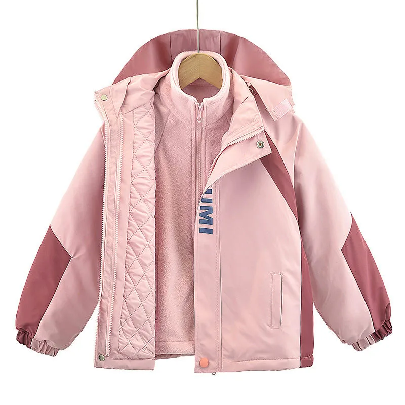 Girls' 3-in-1 Detachable Jacket — 2 Colourways — Pink, combined angled view