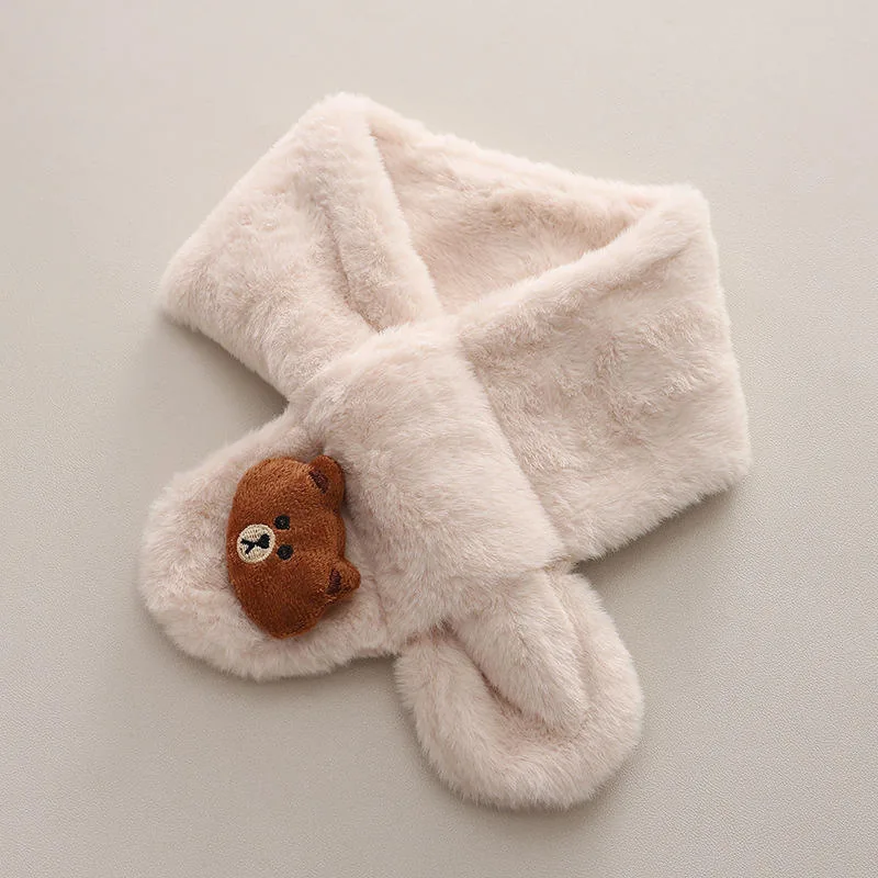 Girls' Boucle Jacket & Scarf Set — Cream — Matching scarf with bear patch