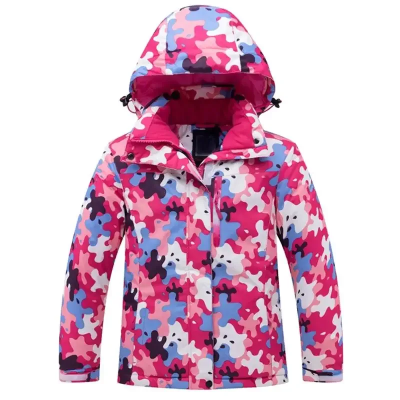 Girls' Camo-Print Ski Set — 2 Prints — Bright Pink Camo jacket, front view