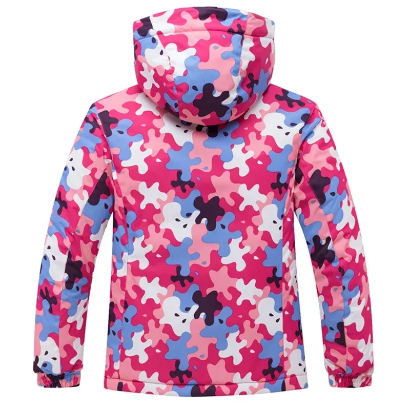 Girls' Camo-Print Ski Set — 2 Prints — Bright Pink Camo jacket, back view