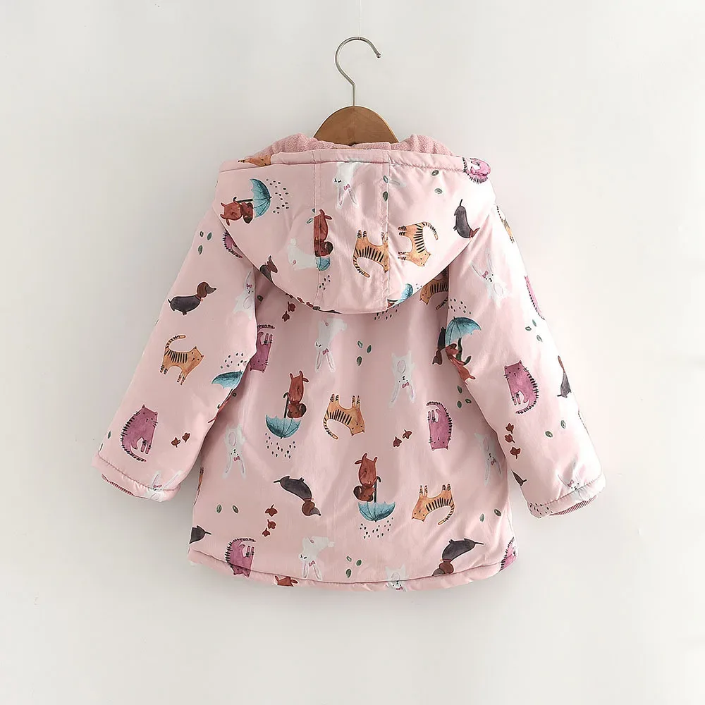 Girls' Cartoon-Print Fleece-Lined Coat — Pink, back