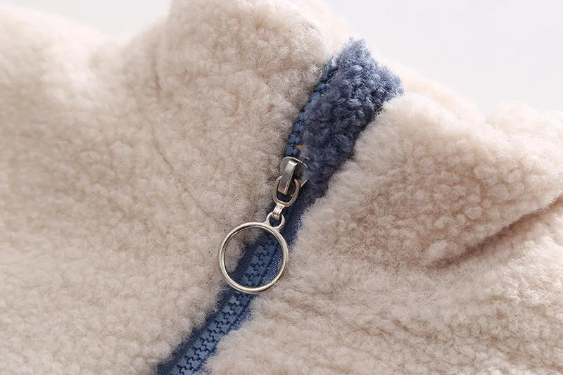 Girls' Colour-Block Sherpa Jacket — Light Blue — Light Blue, collar and ring-pull zip detail