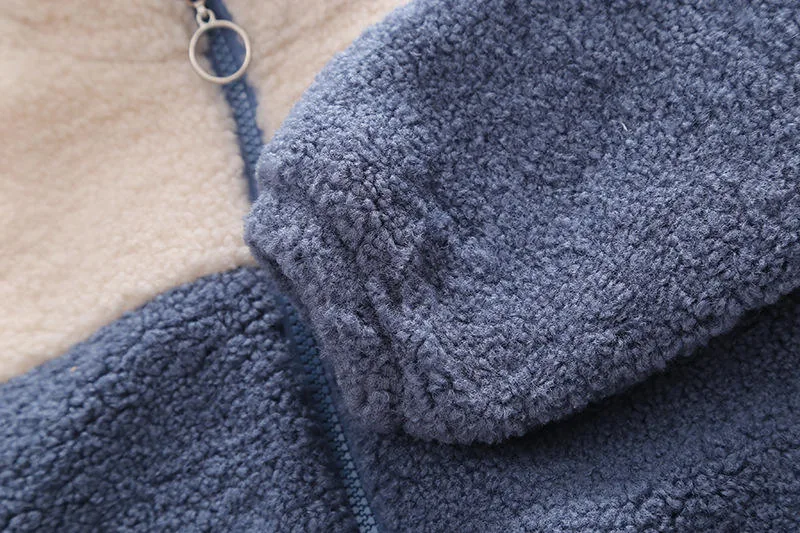 Girls' Colour-Block Sherpa Jacket — Light Blue — Light Blue, collar and shoulder detail