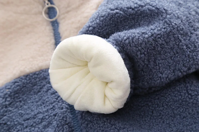 Girls' Colour-Block Sherpa Jacket — Light Blue — Fleece-lined cuff detail