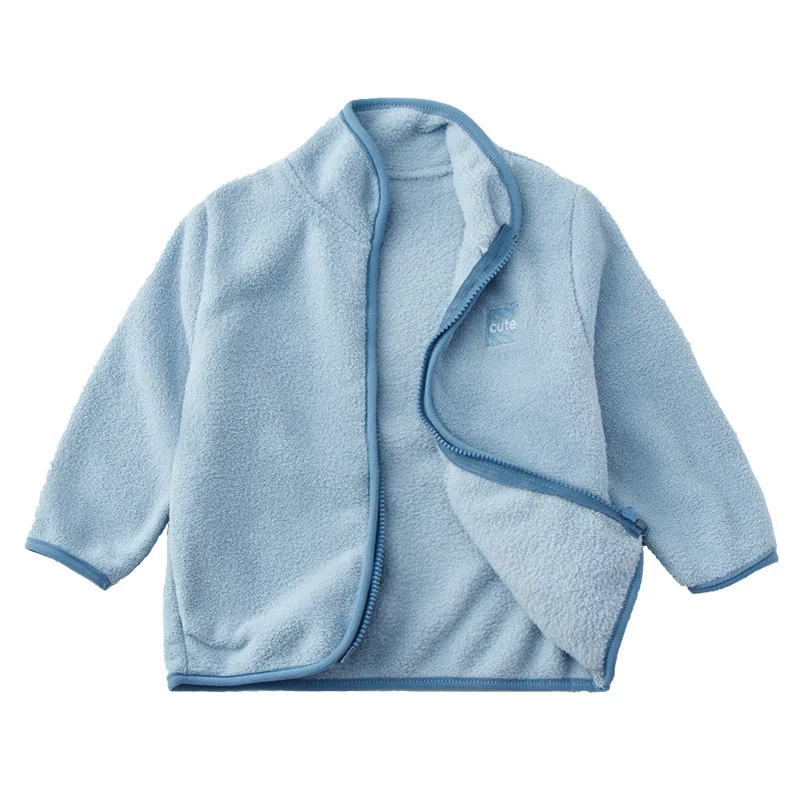 Girls' Fleece Zip Jacket with Chest Patch — 5 Colourways — Sky Blue, open front view
