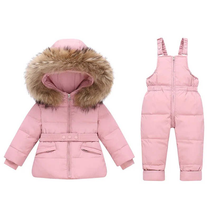 Girls' down jacket & bib pants set — Pink