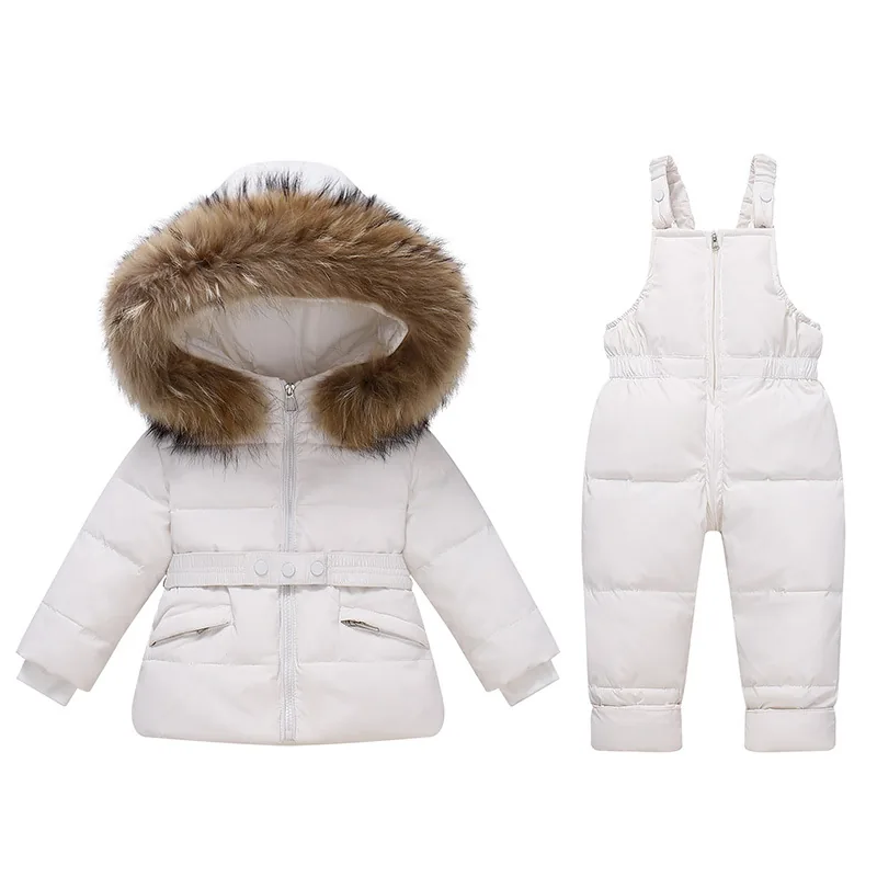 Girls' down jacket & bib pants set — White