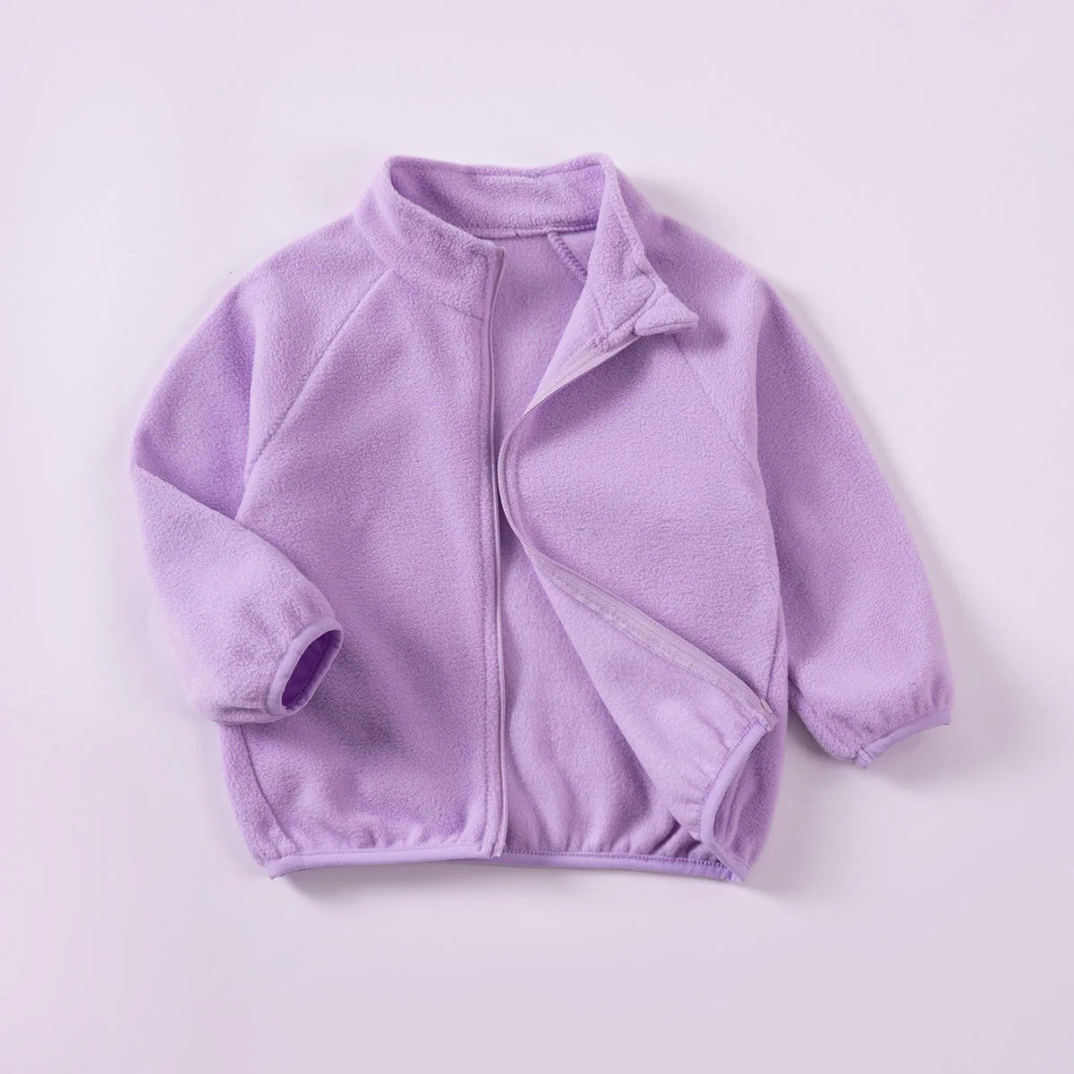 Girls' Drop-Shoulder Fleece Jacket — 3 Colourways — Purple, front view