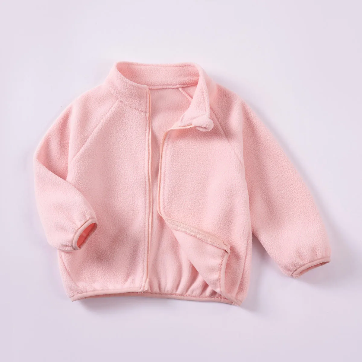 Girls' Drop-Shoulder Fleece Jacket — 3 Colourways — Pink, front view