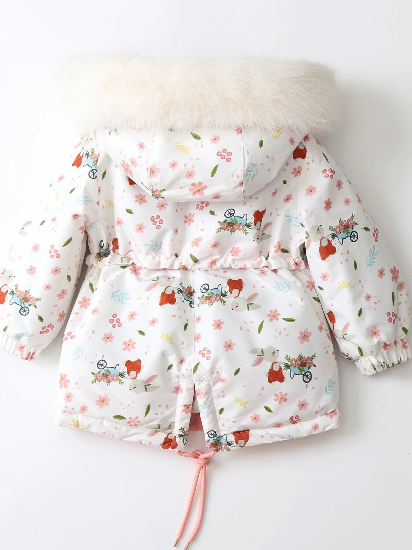 Girls' floral ski jacket and bib pants set — White Floral, jacket back