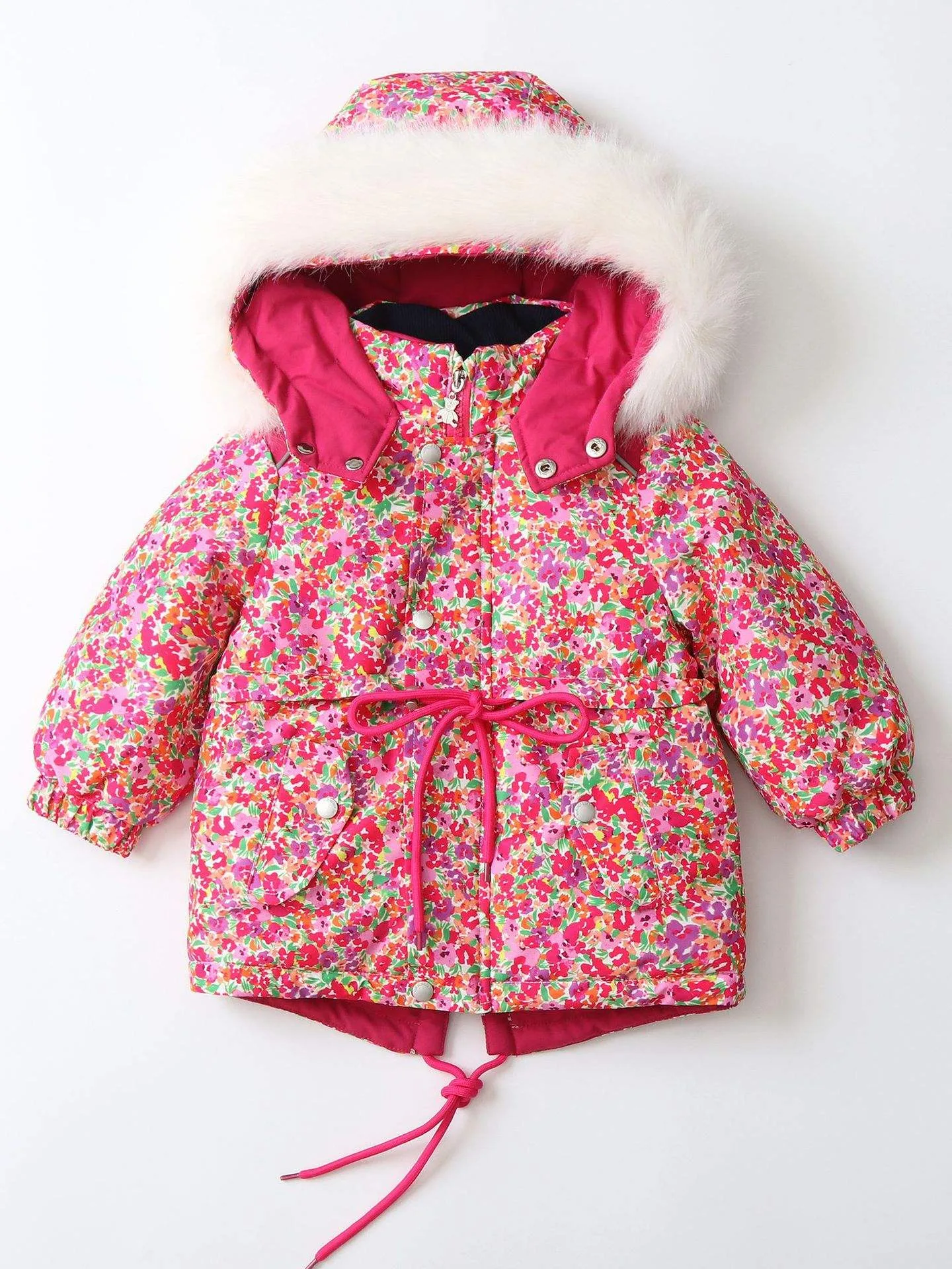 Girls' floral ski jacket and bib pants set — Rose Red Floral, jacket front