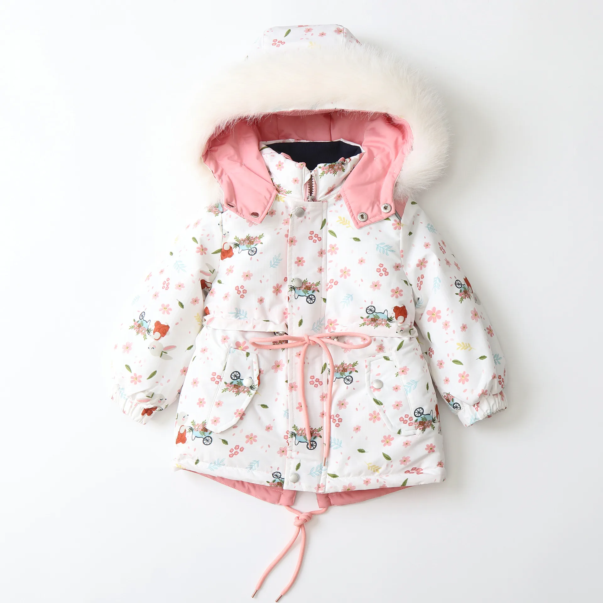Girls' floral ski jacket and bib pants set — White Floral, jacket