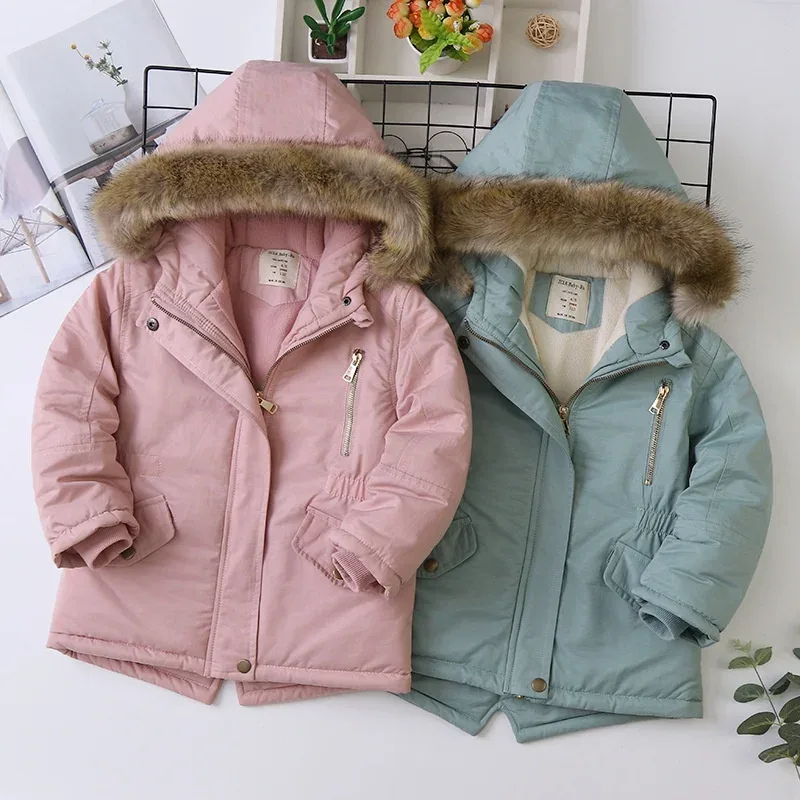 Girls' Fur-Trim Hooded Parka — Both colourways, pair flat lay