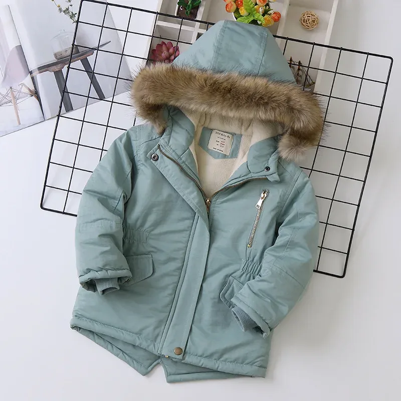 Girls' Fur-Trim Hooded Parka — Bean Green, front flat lay
