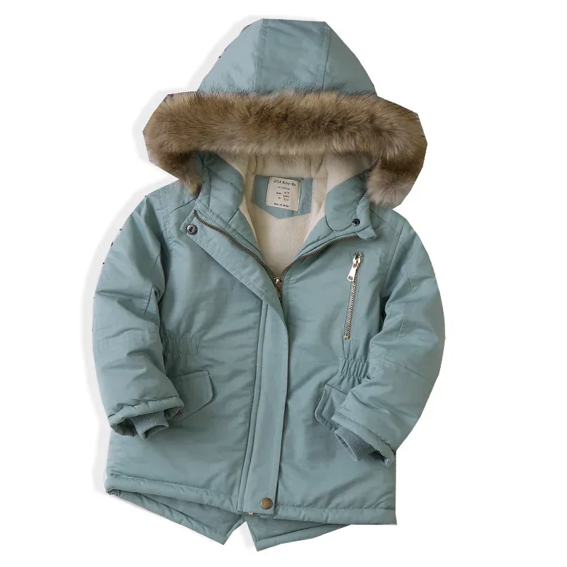 Girls' Fur-Trim Hooded Parka — Bean Green, front