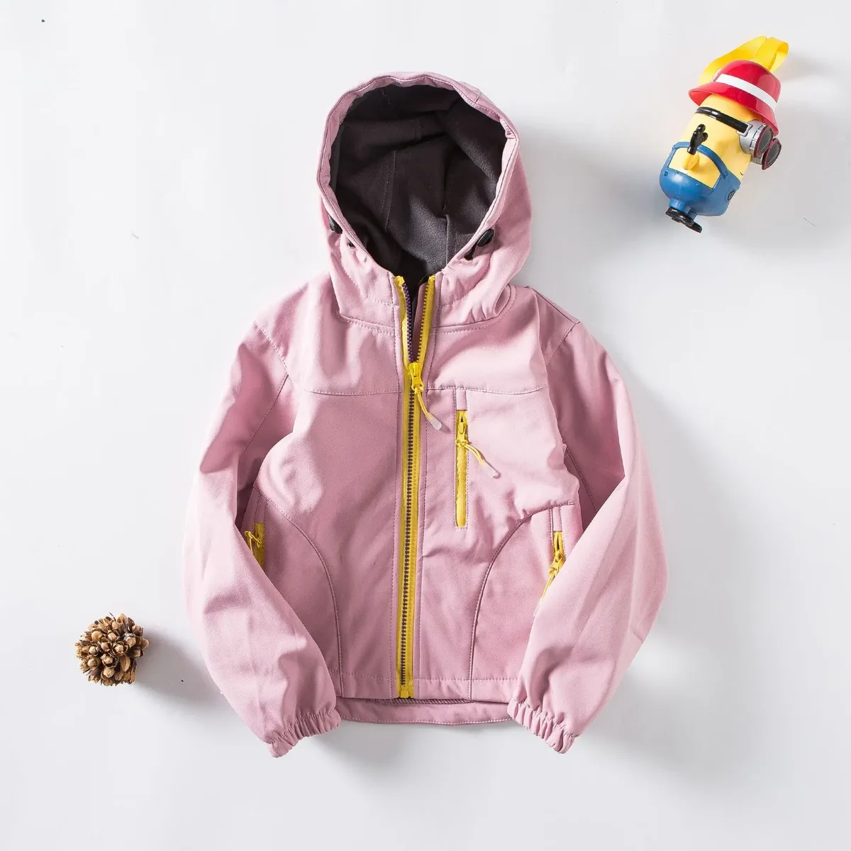Girls' Hooded Softshell Jacket — Pink, flat front