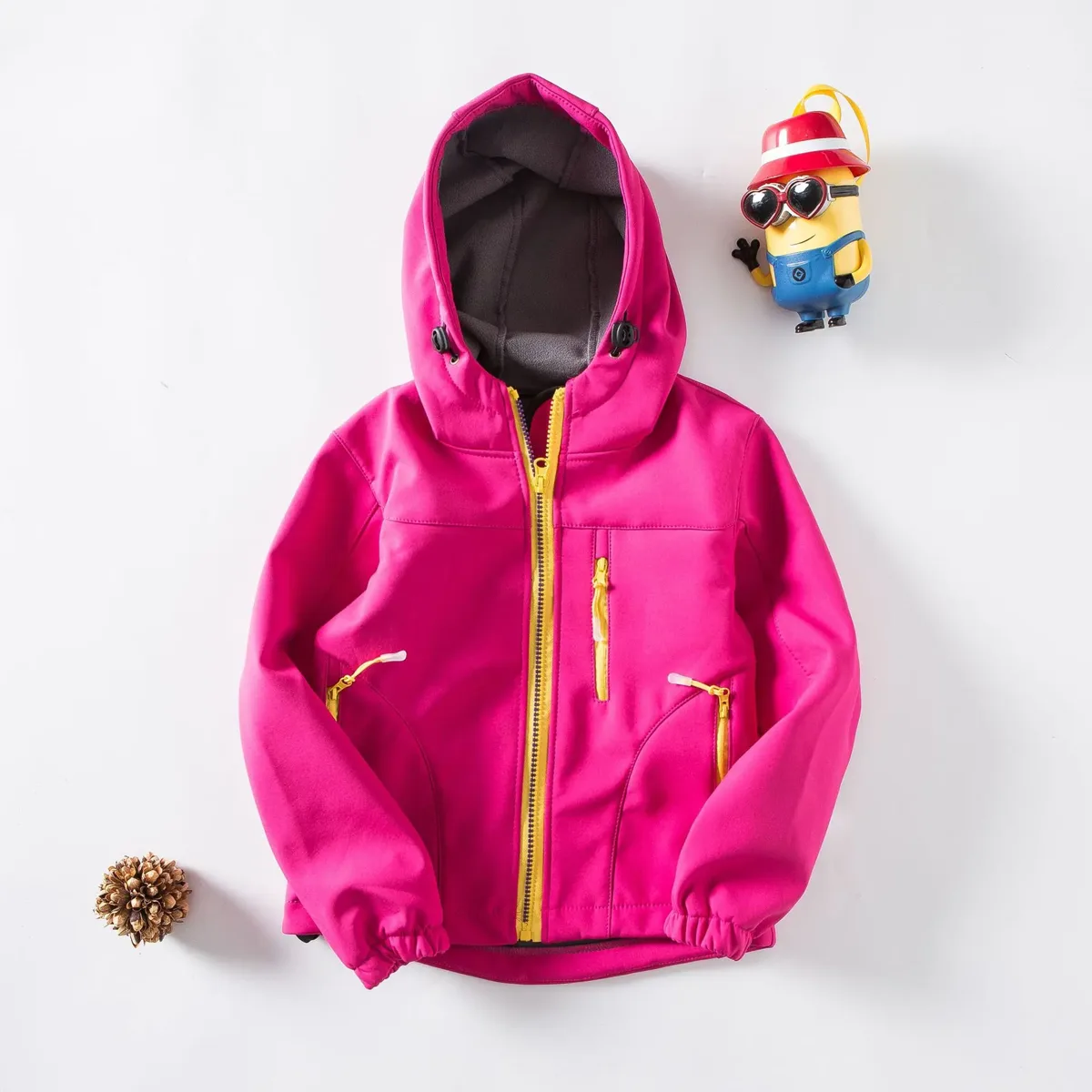 Girls' Hooded Softshell Jacket — Rose Red, flat front