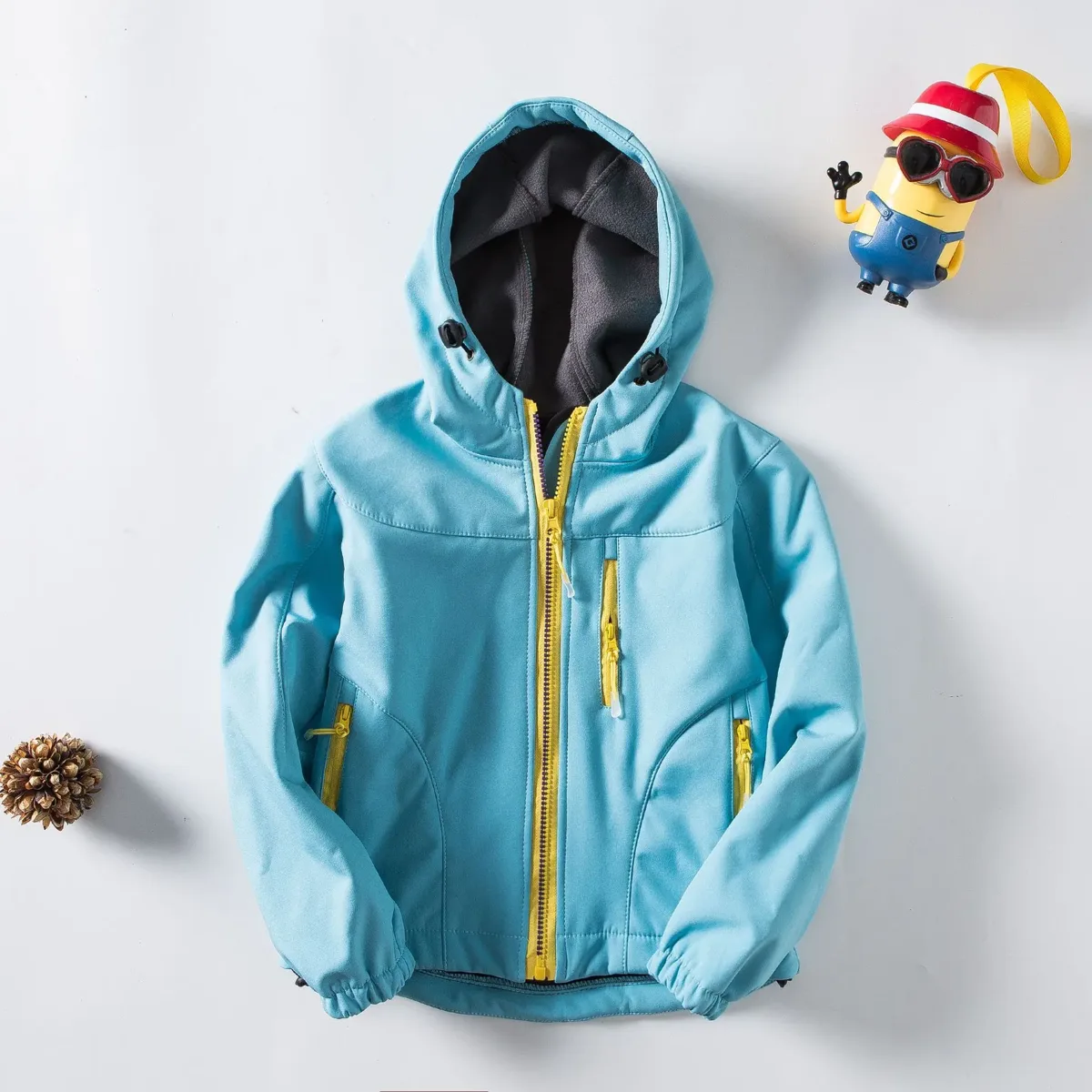 Girls' Hooded Softshell Jacket — Light Blue, flat front