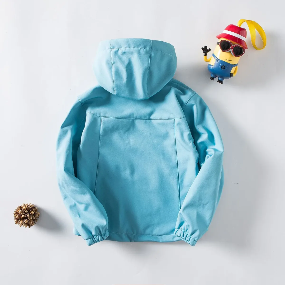 Girls' Hooded Softshell Jacket — Light Blue, back view