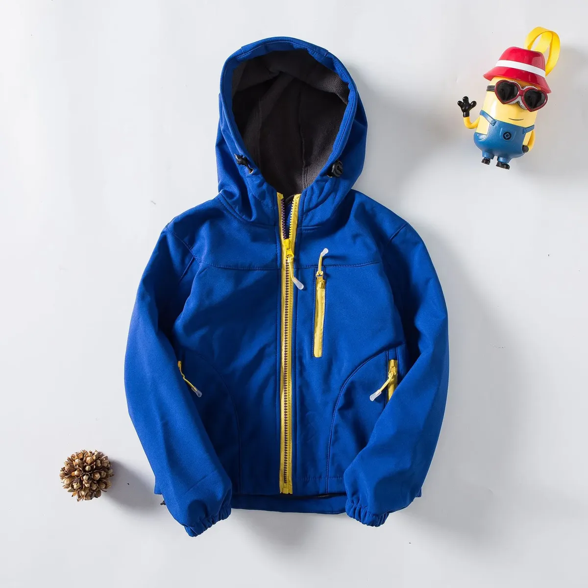 Girls' Hooded Softshell Jacket — Royal Blue, flat front
