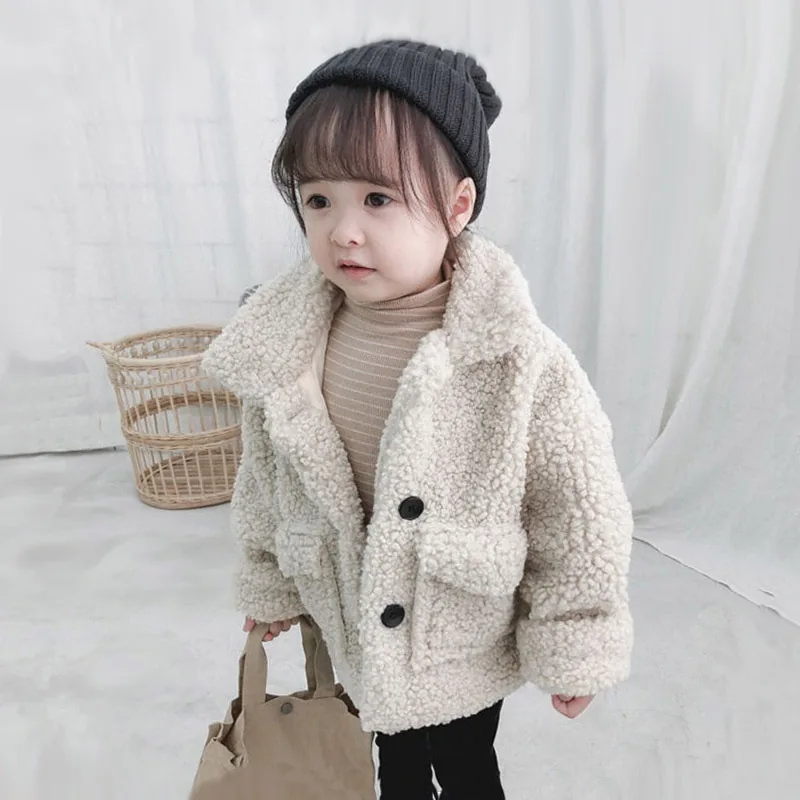 Girls' Oversized Boucle Coat — 3 Colourways — Cream, worn close view