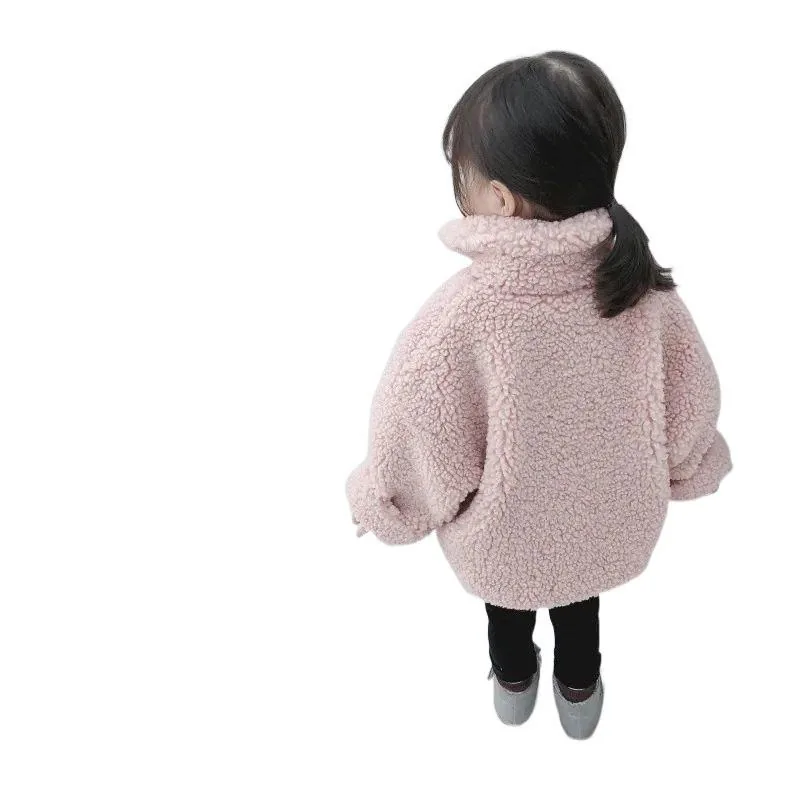 Girls' Oversized Boucle Coat — 3 Colourways — Pink, back view