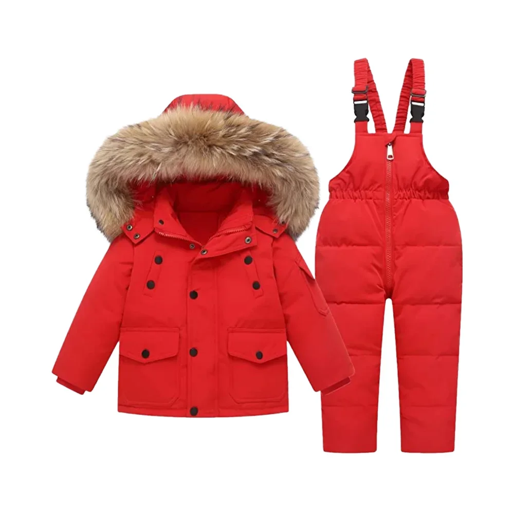 Girls' plus-size ski jacket and pants set — Red, jacket & bib pants