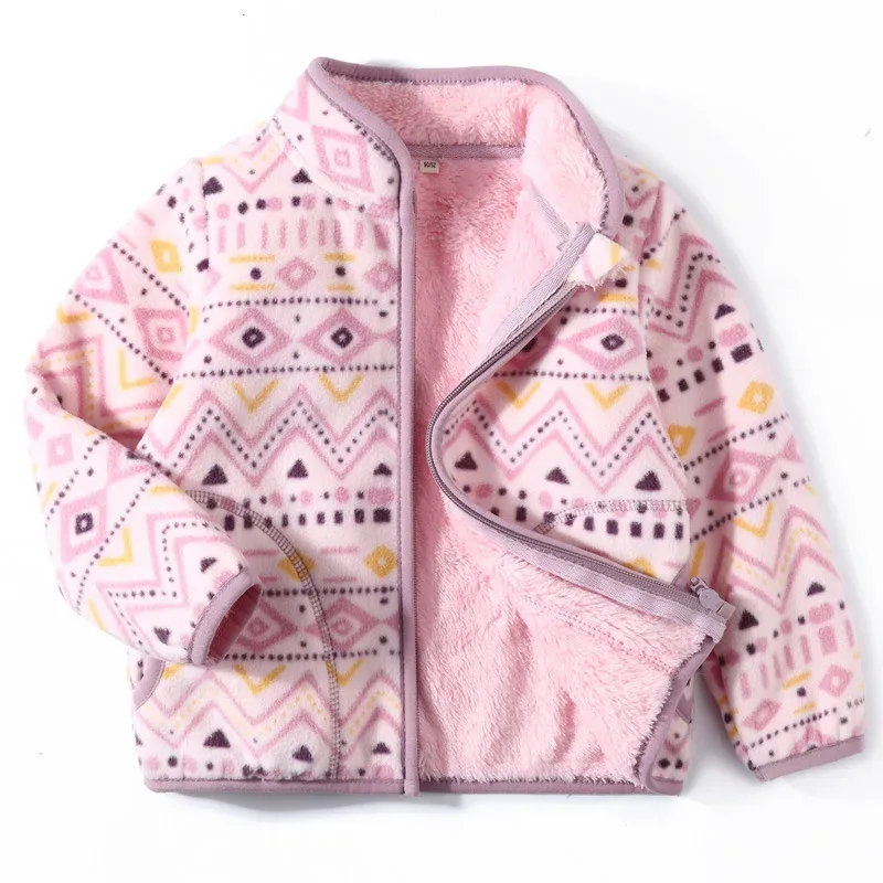 Girls' Printed Fleece Zip Jacket — 4 Colourways — Light Purple, front view, open