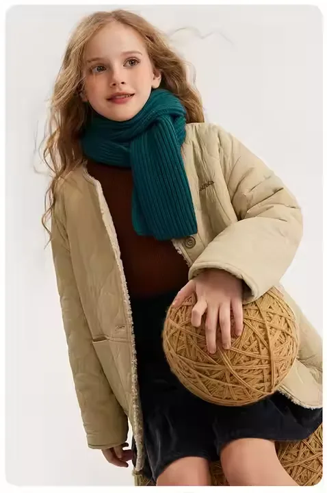 Girls' Quilted Button Jacket — Khaki — Khaki, worn three-quarter view