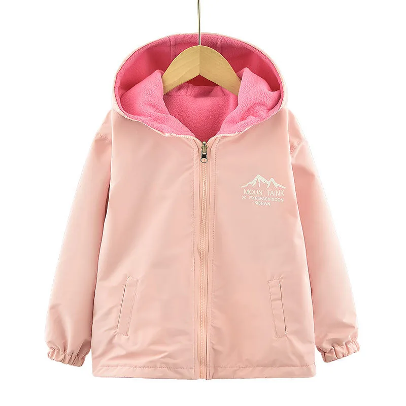 Girls' Reversible Parka — Pink — Pink, front view
