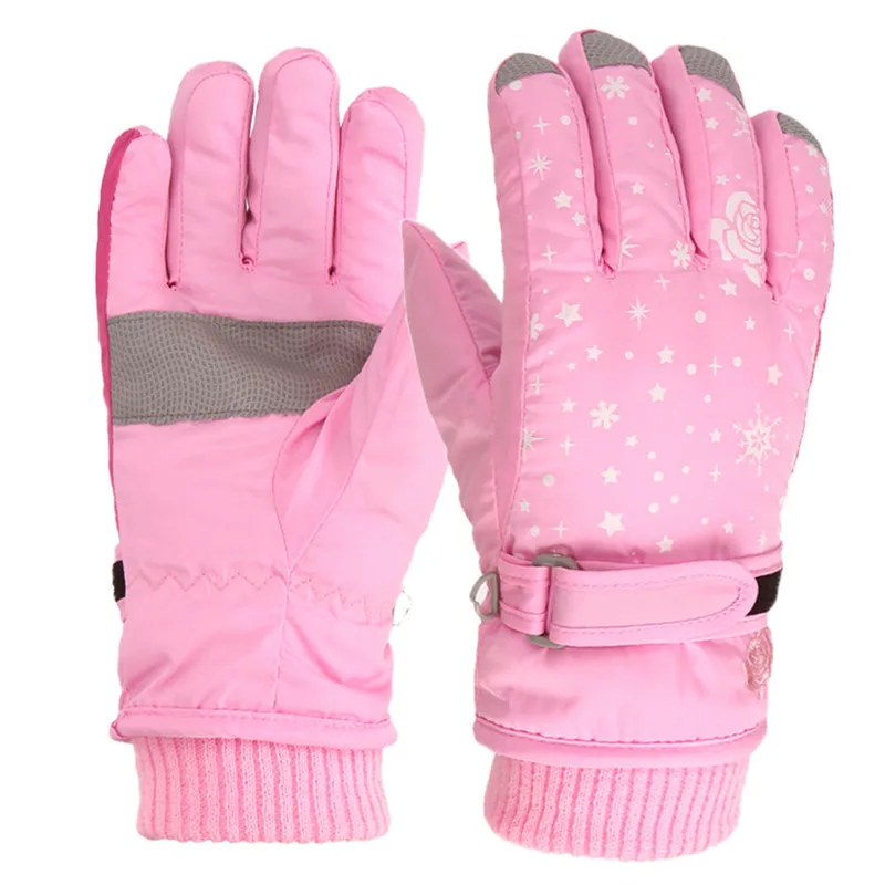 Girls' Rose & Star Ski Gloves — 4 Colourways — Pink, pair flat lay