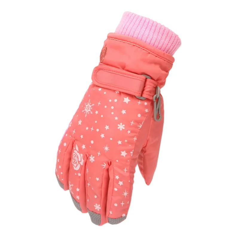 Girls' Rose & Star Ski Gloves — 4 Colourways — Coral, single glove view