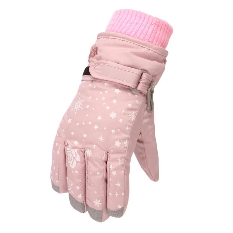 Girls' Rose & Star Ski Gloves — 4 Colourways — Light Pink, single glove view