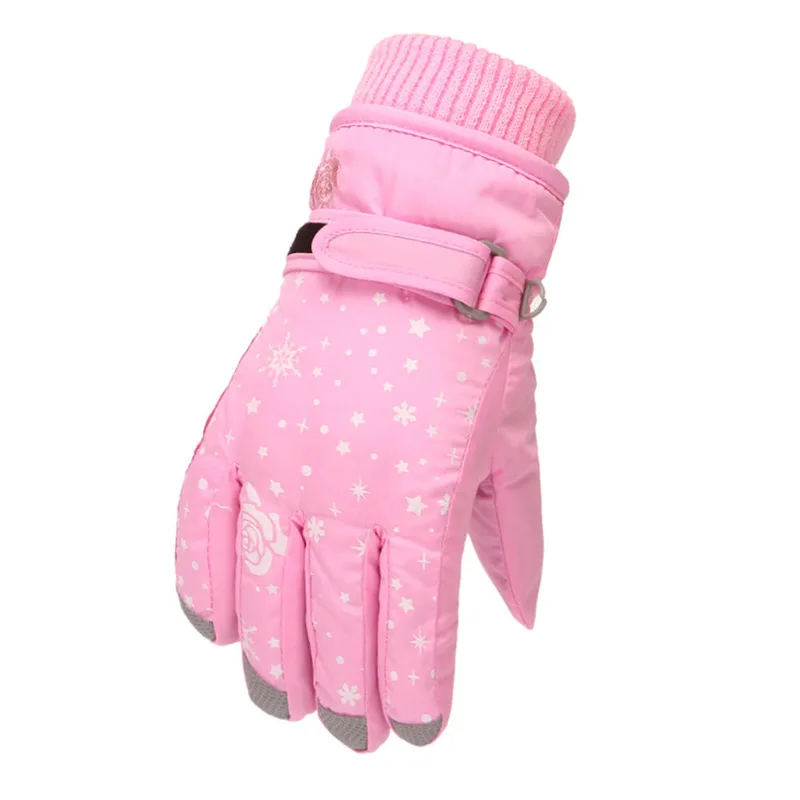 Girls' Rose & Star Ski Gloves — 4 Colourways — Pink, back view