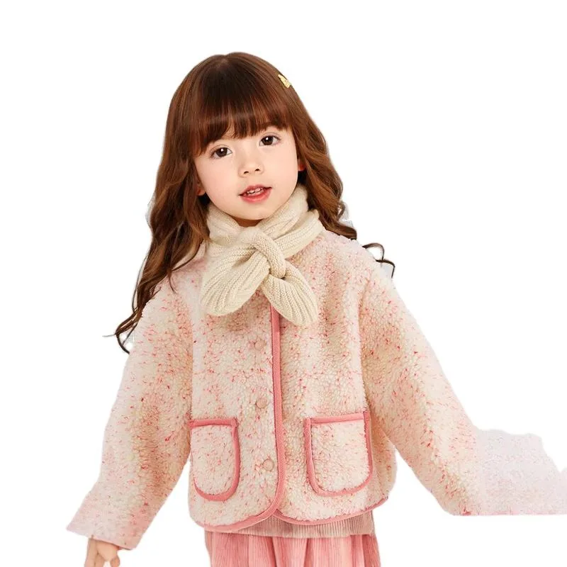 Girls' Sherpa Button Coat — 3 Styles, 4 Colourways — Cream, worn front view