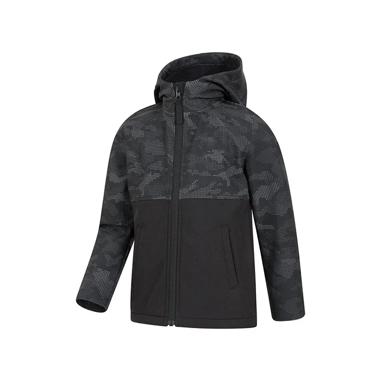 Girls’ Softshell Jacket — Black Camo — Black Camo, front view