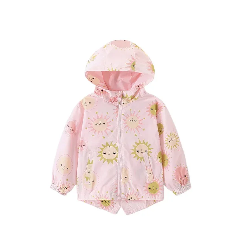 Girls' Sunflower Windbreaker Jacket — Pink — Sun Print, front