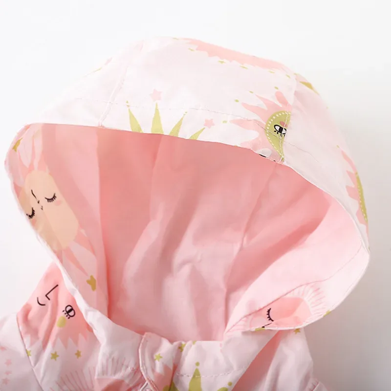 Girls' Sunflower Windbreaker Jacket — Pink — Sun Print, hood lining
