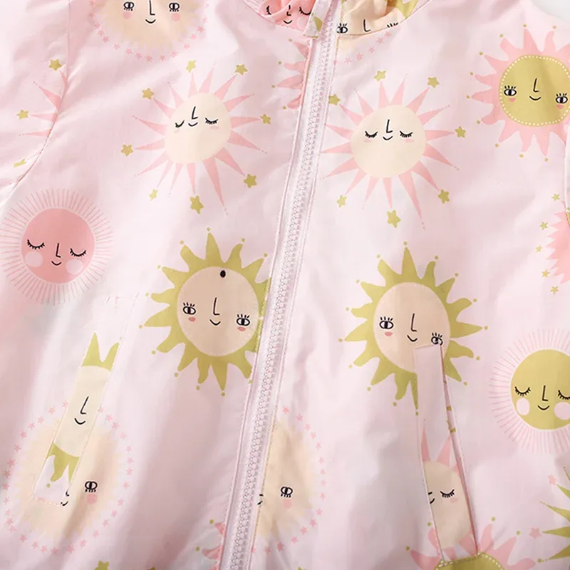 Girls' Sunflower Windbreaker Jacket — Pink — Sun Print, print close-up
